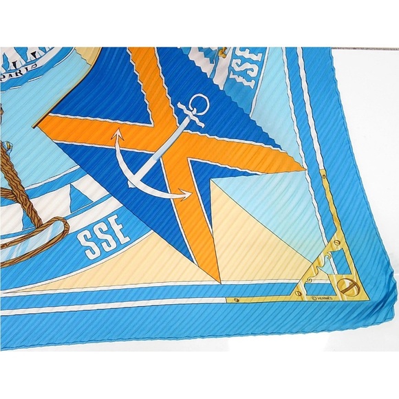 Hermes Blue and Gold Scarf - Picture 7 of 11